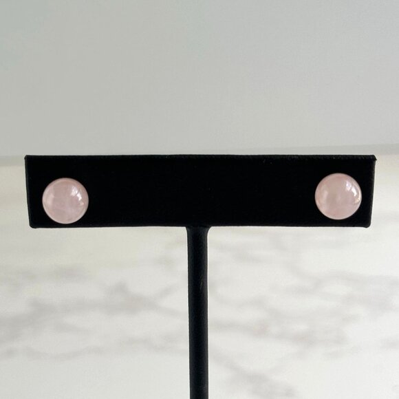 Sterling Silver & Rose Quartz Stud Earrings - Picture 2 of 5